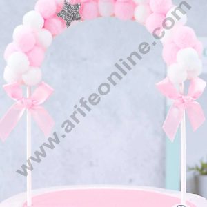 CAKE DECORβ’ Pink White Soft Balls Cloud Arch Cake Topper Cake Decoration (SB-Arch-PW)