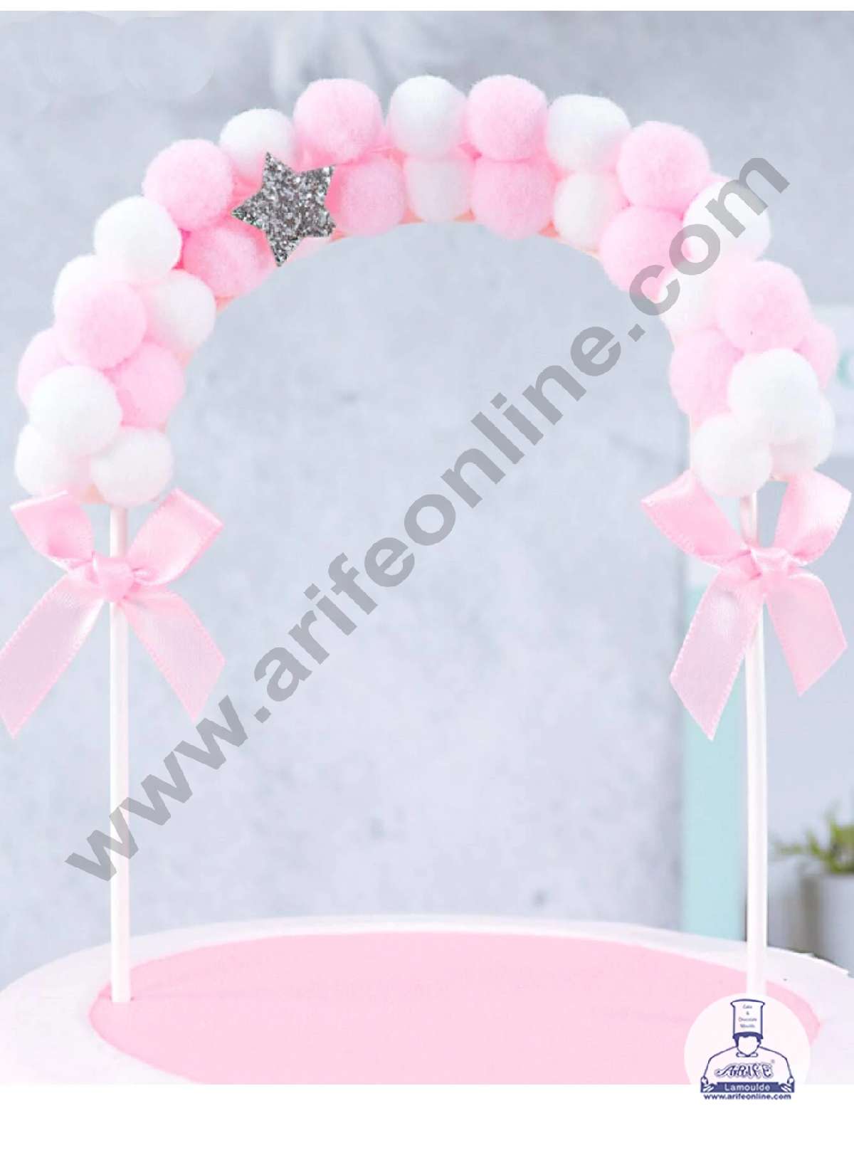 CAKE DECORβ’ Pink White Soft Balls Cloud Arch Cake Topper Cake Decoration (SB-Arch-PW)