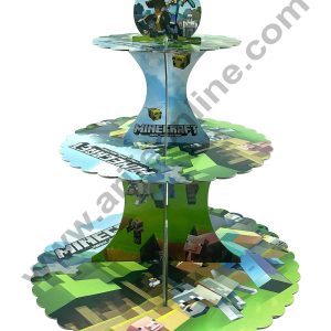 CAKE DECOR™ 3-Tier Pixel Craft Miner Game Cardboard Cupcake Stand - Heavy