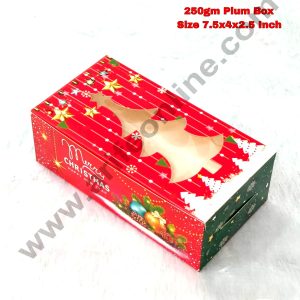 CAKE DECOR™ Christmas Tree Theme Plum Cake Box Clear Window, Plum Carriers – Small ( 10 Pcs Pack )