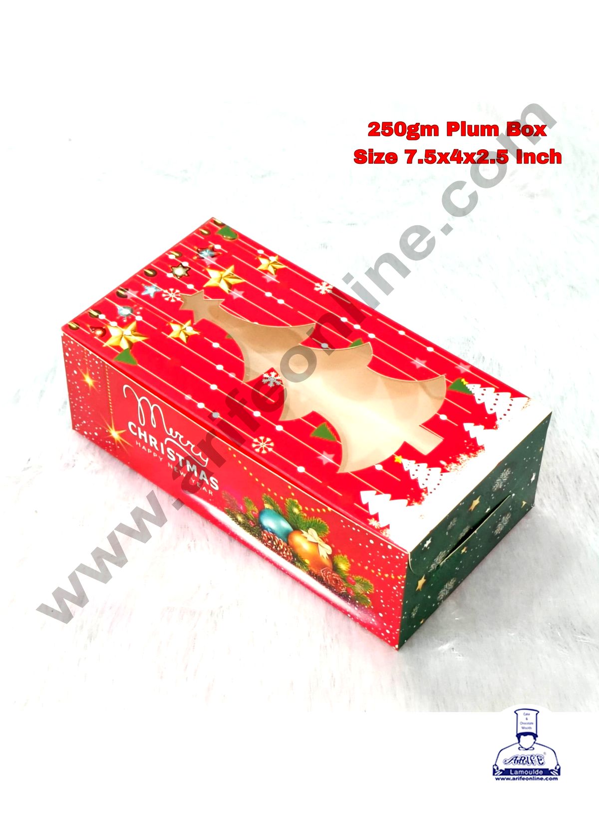 CAKE DECORβ’ Christmas Tree Theme Plum Cake Box Clear Window, Plum Carriers β Small ( 10 Pcs Pack )
