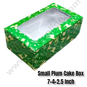 CAKE DECOR™ Christmas Theme 6 Plum Cake Box Clear Window, Plum Carriers - Small ( 10 Pcs Pack )