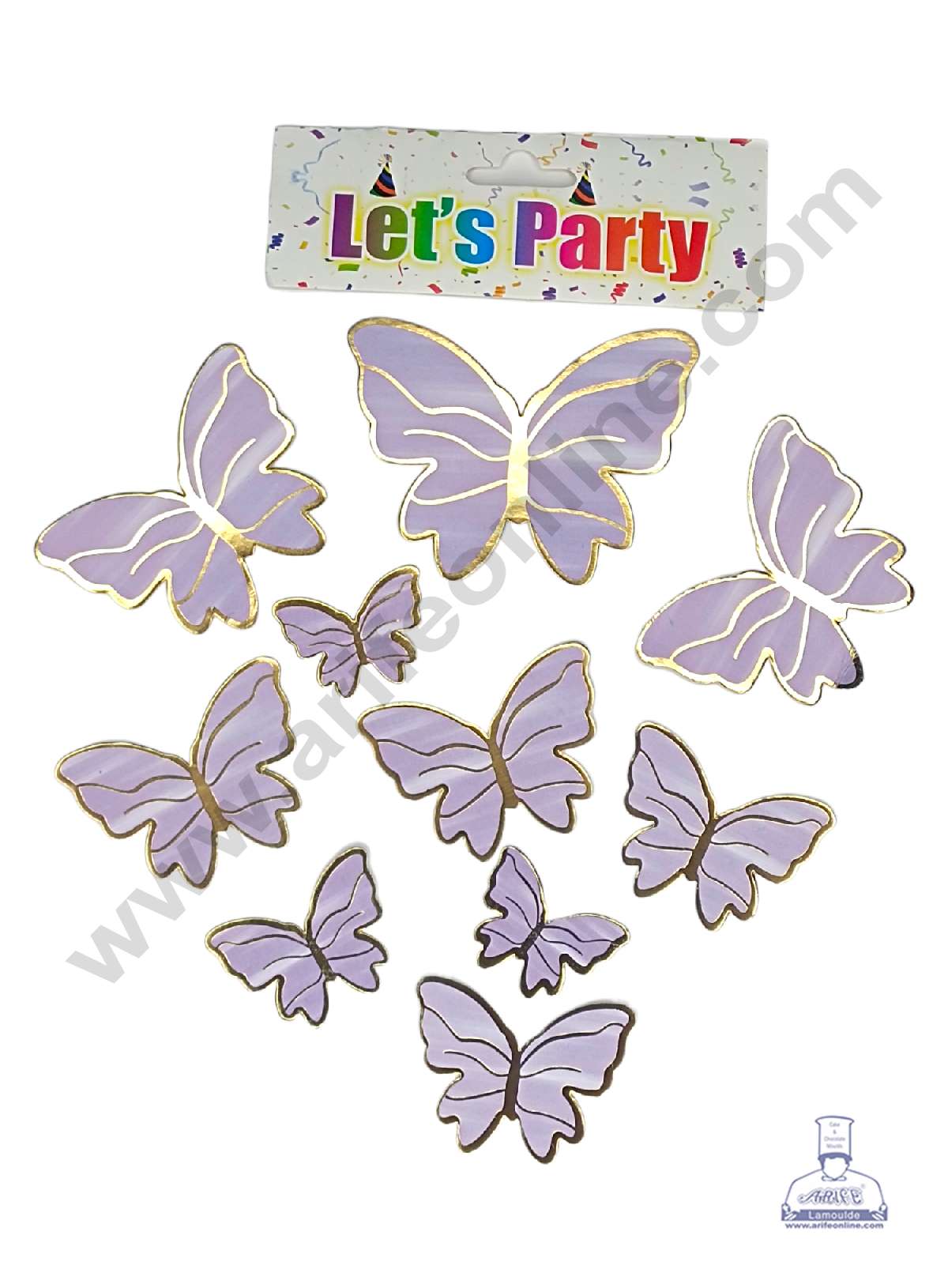 CAKE DECOR™ 10 Pcs "Let's Party" Purple Butterfly Paper Cake Toppers | Cupcake Decorations