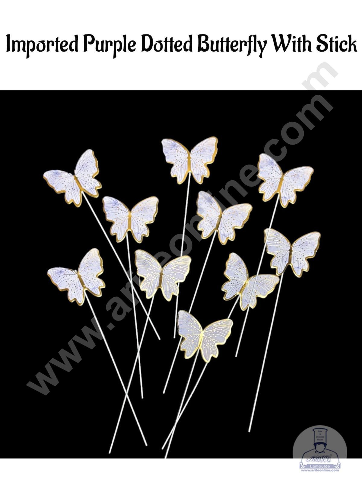 CAKE DECOR™ Imported Purple Dotted Butterfly With Stick Paper Topper for Cake & Cupcake Decoration (SBMT-PT-IMP-018)