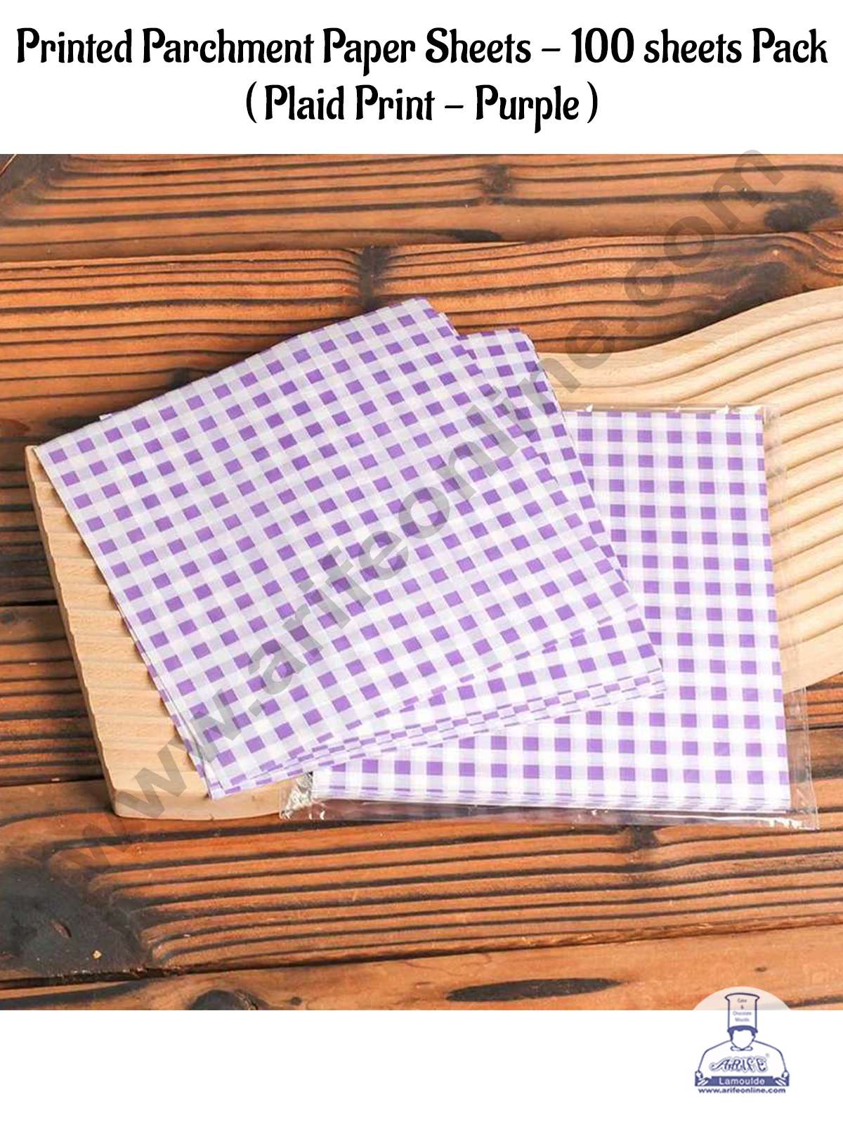 CAKE DECOR™ Printed Parchment Paper | Bento Box Liner | Grease Proof Paper | Wrap Paper - Purple Checks/Plaid Print (100 Sheets)