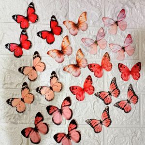 CAKE DECOR™ 21 Pc Vibrant Red Sparkle Butterfly Paper Topper For Cake And Cupcake