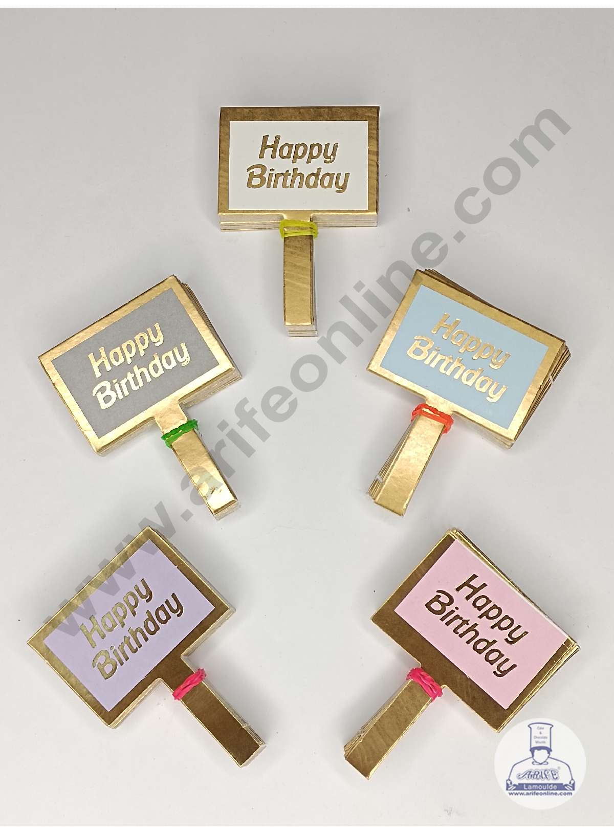 CAKE DECOR™ 100 pcs Rectangle Birthday Paper Tag with Foiling Paper Topper For Cake And Cupcake