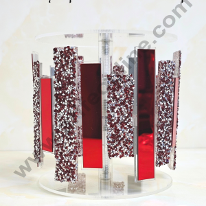 CAKE DECOR™ Red Acrylic Spacer with Plain & Doted Strips Cake Spacer For Cake And Cupcake Decoration - 6 X 6 inch