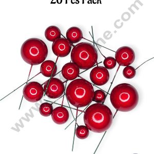 CAKE DECOR™ Pearl Finish Red Faux Balls Topper For Cake and Cupcake Decoration - (20 Pcs Pack)