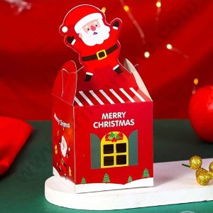 CAKE DECOR™ Fancy Merry Christmas Print Box with Santa Claus Cutout Handle & Window Gift Box | Candy Box | Cookies Box | Sweet Treats Box - Maroon (10 Pcs Pack)