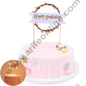 Cake Decor 5 Inch LED Cake Topper Round Shape Happy Birthday