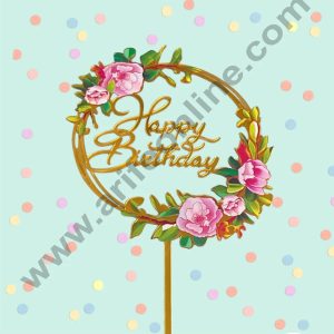 CAKE DECORβ’ 5 Inch Imported Printed Cake and Cupcake Topper - Happy Birthday Round Floral Theme -01