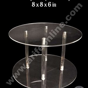 CAKE DECOR™ Round Shape Cake Spacer with Rods 8" X 6" Acrylic Clear Cake Display Spacer