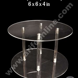 CAKE DECOR™ Round Shape Cake Spacer with Rods 6" X 4" Acrylic Clear Cake Display Spacer