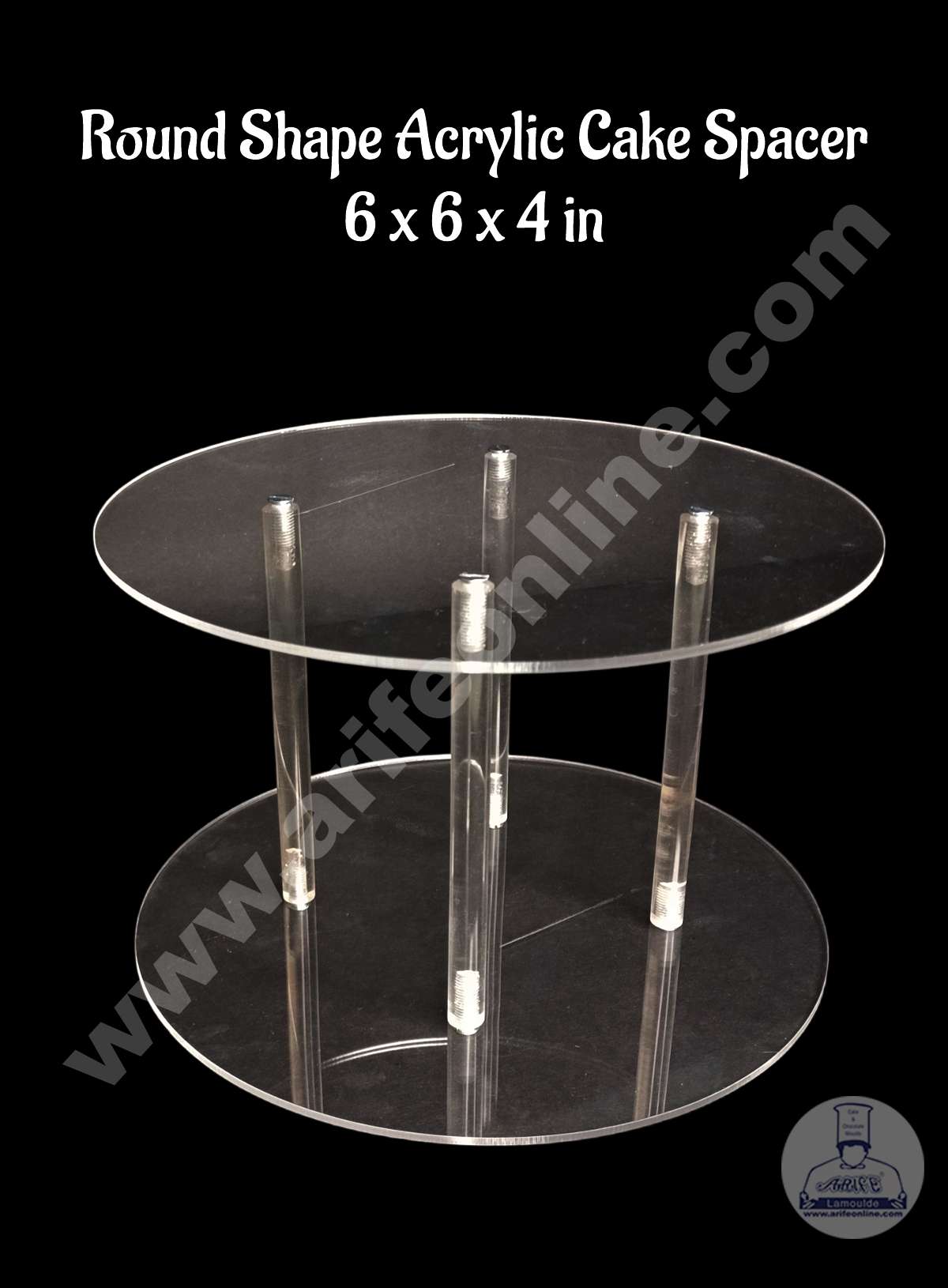 CAKE DECORβ’ Round Shape Cake Spacer with Rods 6" X 4" Acrylic Clear Cake Display Spacer