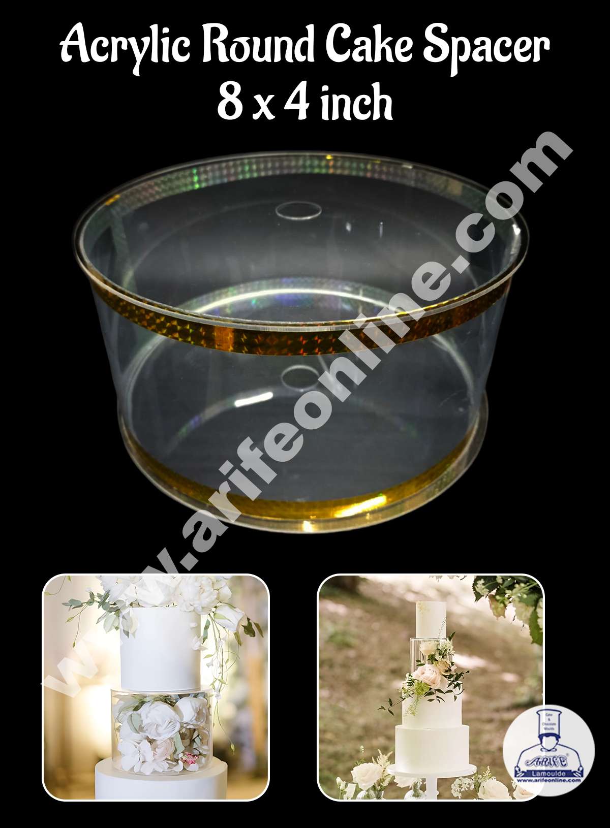 CAKE DECORβ’ Round Cake Spacer 8" X 4" Acrylic Clear Cake Display Spacer
