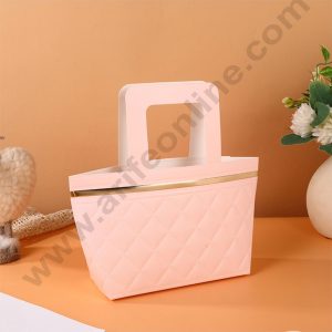 Peach Textured Hand Bag Shape Carry Bag For Gifting & Hampers 1 Pcs Pack - CAKE DECORβ’