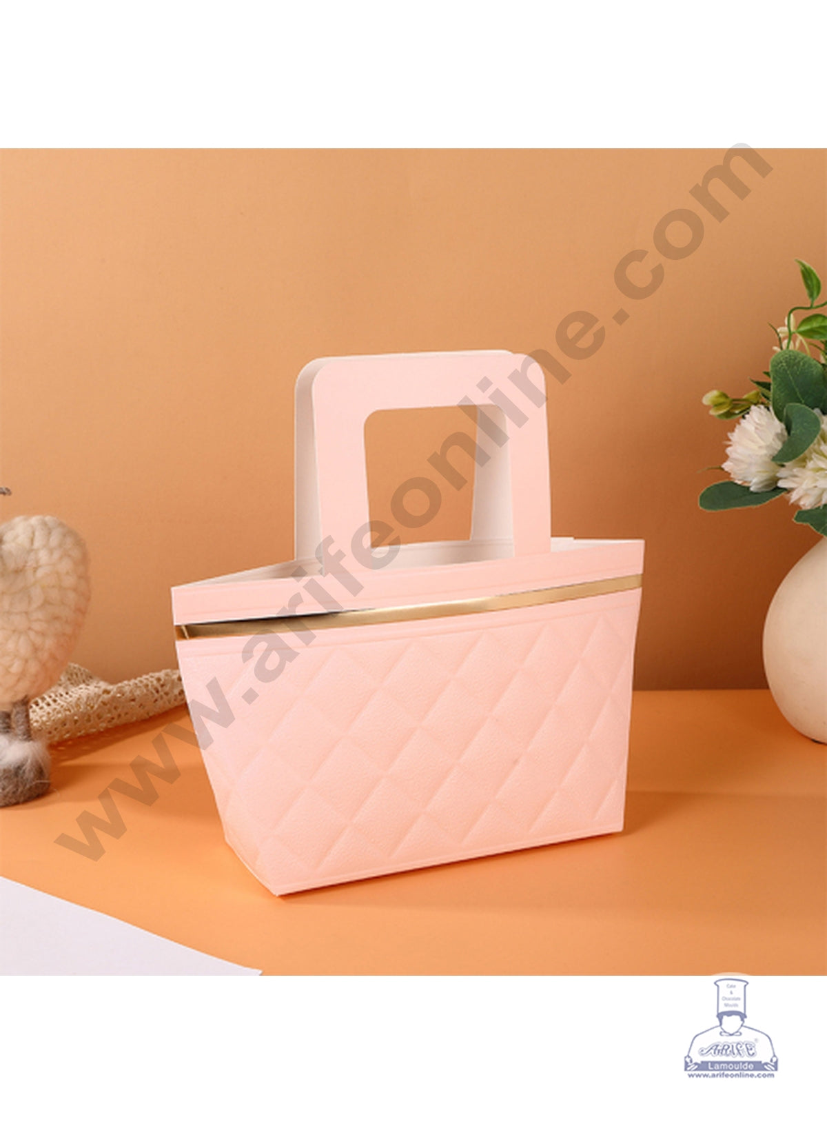 Peach Textured Hand Bag Shape Carry Bag For Gifting & Hampers 1 Pcs Pack - CAKE DECOR™