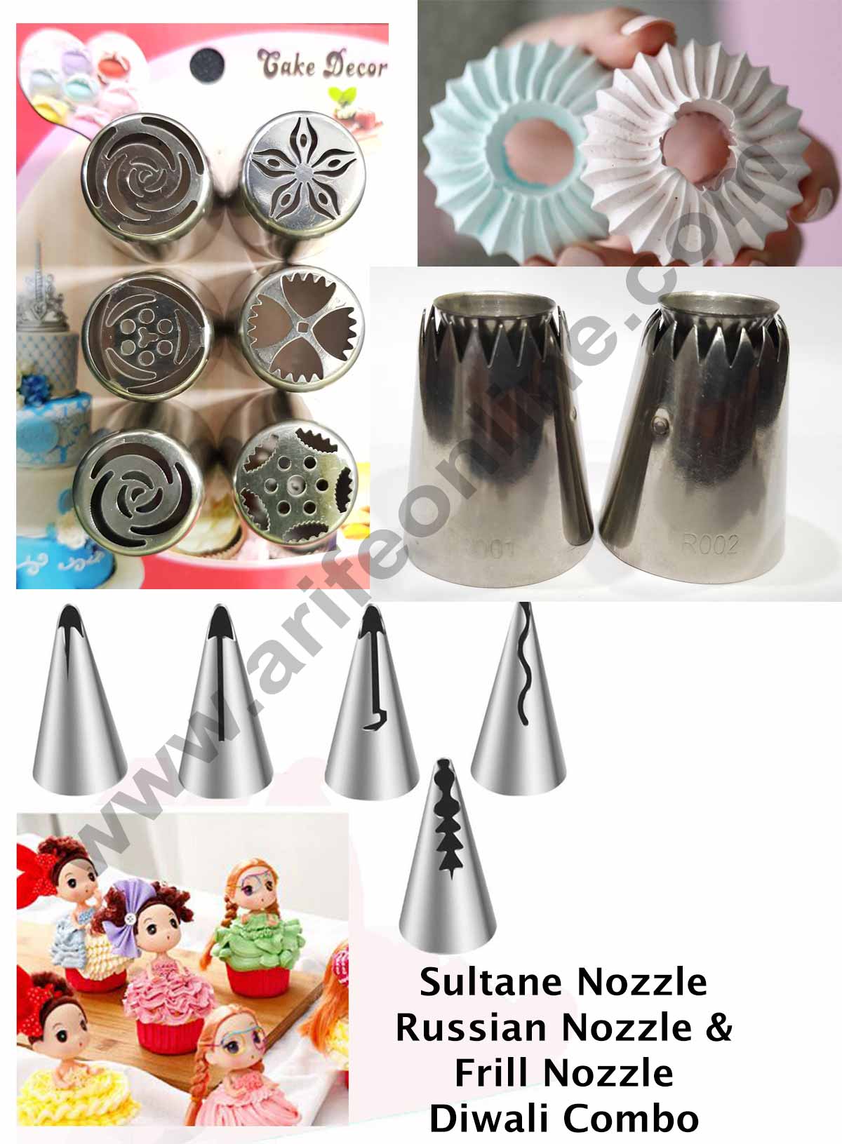 Sultane Nozzles, Russian Nozzles (6pcs) and Frill Nozzles (5pcs)Combo