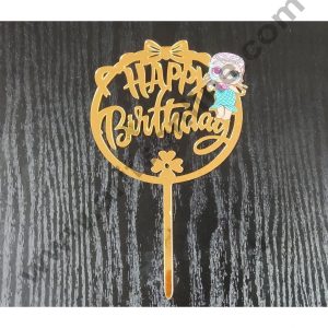 CAKE DECORβ’ 5 Inch Imported Printed Cake and Cupcake Topper - Acrylic Round Cartoon Girl Happy Birthday Topper - 10