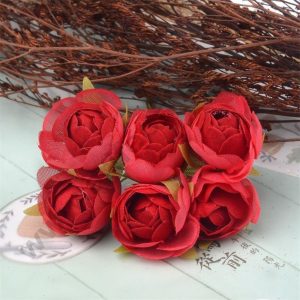 CAKE DECOR™  Small Peony Artificial Flower Bunch For Cake Decoration – Red ( 6 pc pack )