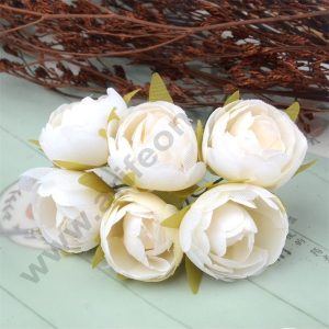 CAKE DECORβ’ Small Peony Artificial Flower Bunch For Cake Decoration β White ( 6 pc pack )