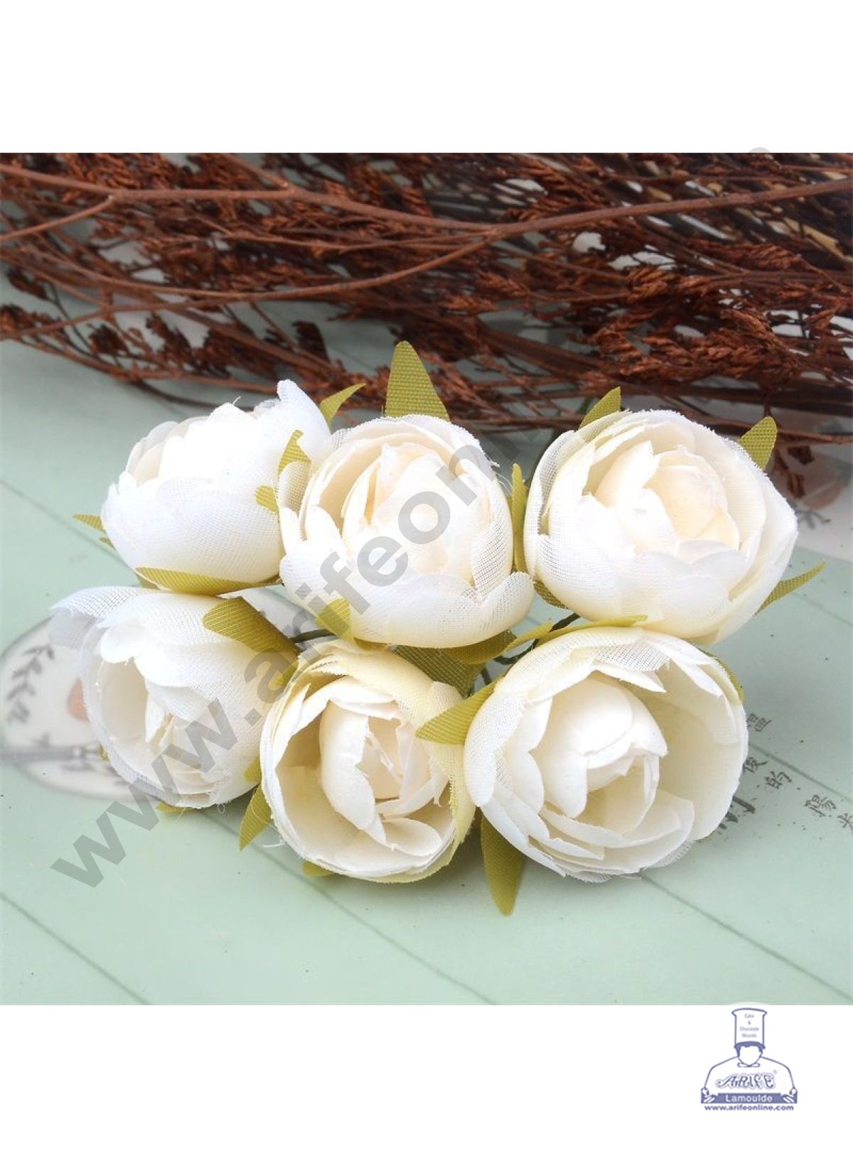 CAKE DECORβ’ Small Peony Artificial Flower Bunch For Cake Decoration β White ( 6 pc pack )