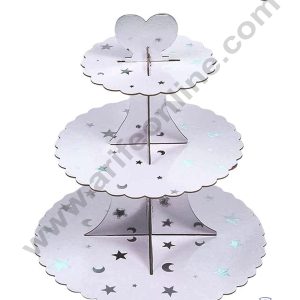 Cake Decor™ 3-Tier Cardboard Metallic Star And Moon Design Cupcake Stand