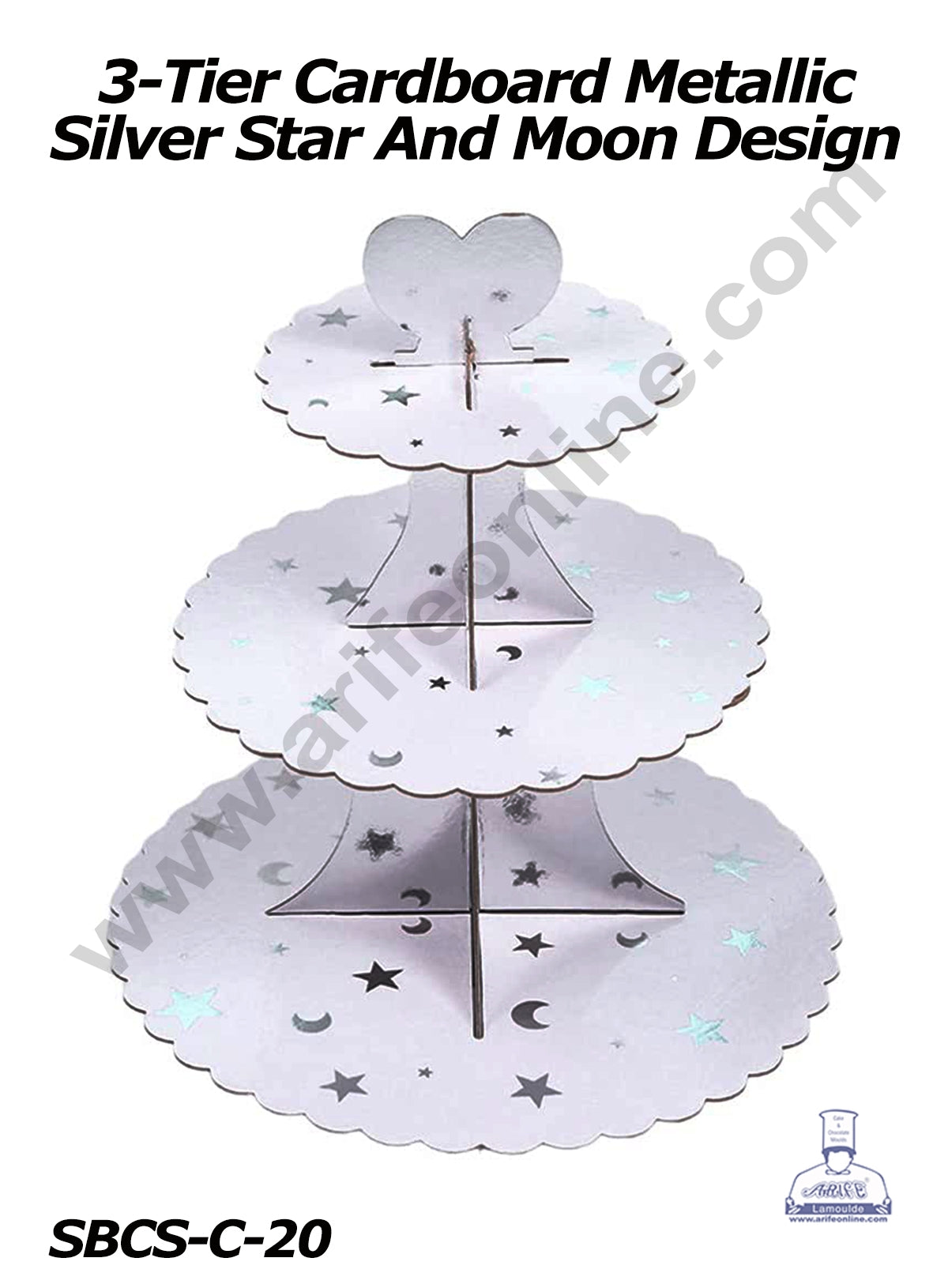 Cake Decor™ 3-Tier Cardboard Metallic Star And Moon Design Cupcake Stand