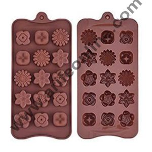 Cake Decor 15-Cavity Mix Flowers Shape Silicone Brown Chocolate Moulds