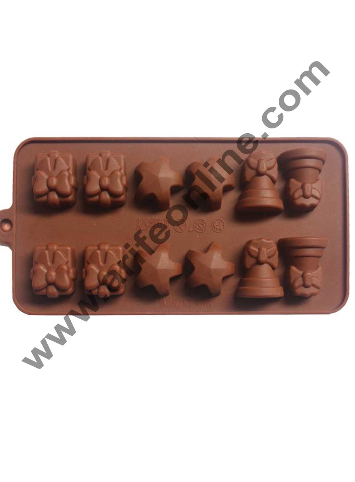 Cake Decor Silicon 12 Cavity Star Bells Design Brown Chocolate Mould, Ice Mould, Chocolate Decorating Mould JSC1894