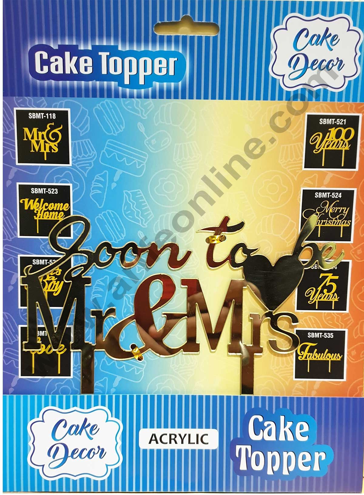 Cake Decor Mirror Shimmer Shining Acrylic Cake Topper Soon To Be Mr and Mrs
