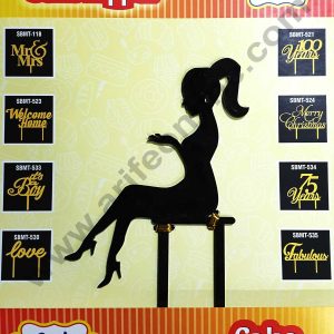 Cake Decor Mirror Black Matt Acrylic Cake Topper Lady