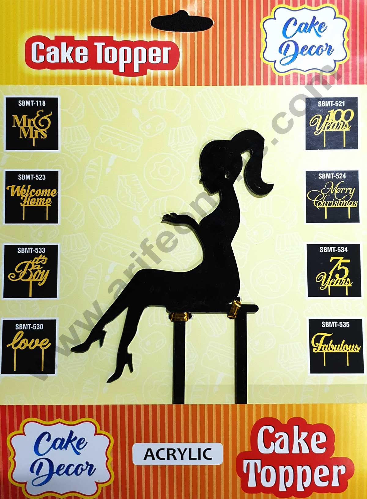 Cake Decor Mirror Black Matt Acrylic Cake Topper Lady