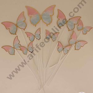 CAKE DECORβ’ 10 Pcs Imported Pink Light Blue Cloudy Theme Butterfly Paper Topper for Cake & Cupcake Decoration (SBMT-PT-IMP-010)