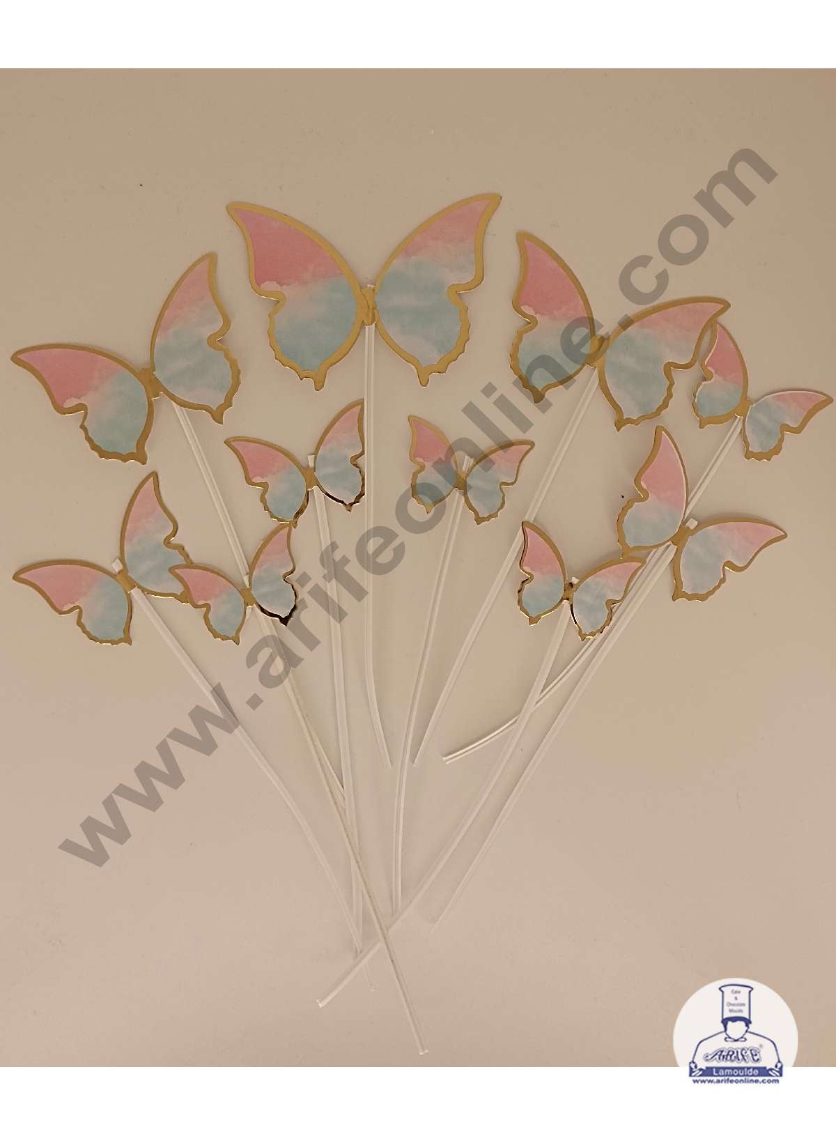CAKE DECOR™ 10 Pcs Imported Pink Light Blue Cloudy Theme Butterfly Paper Topper for Cake & Cupcake Decoration (SBMT-PT-IMP-010)