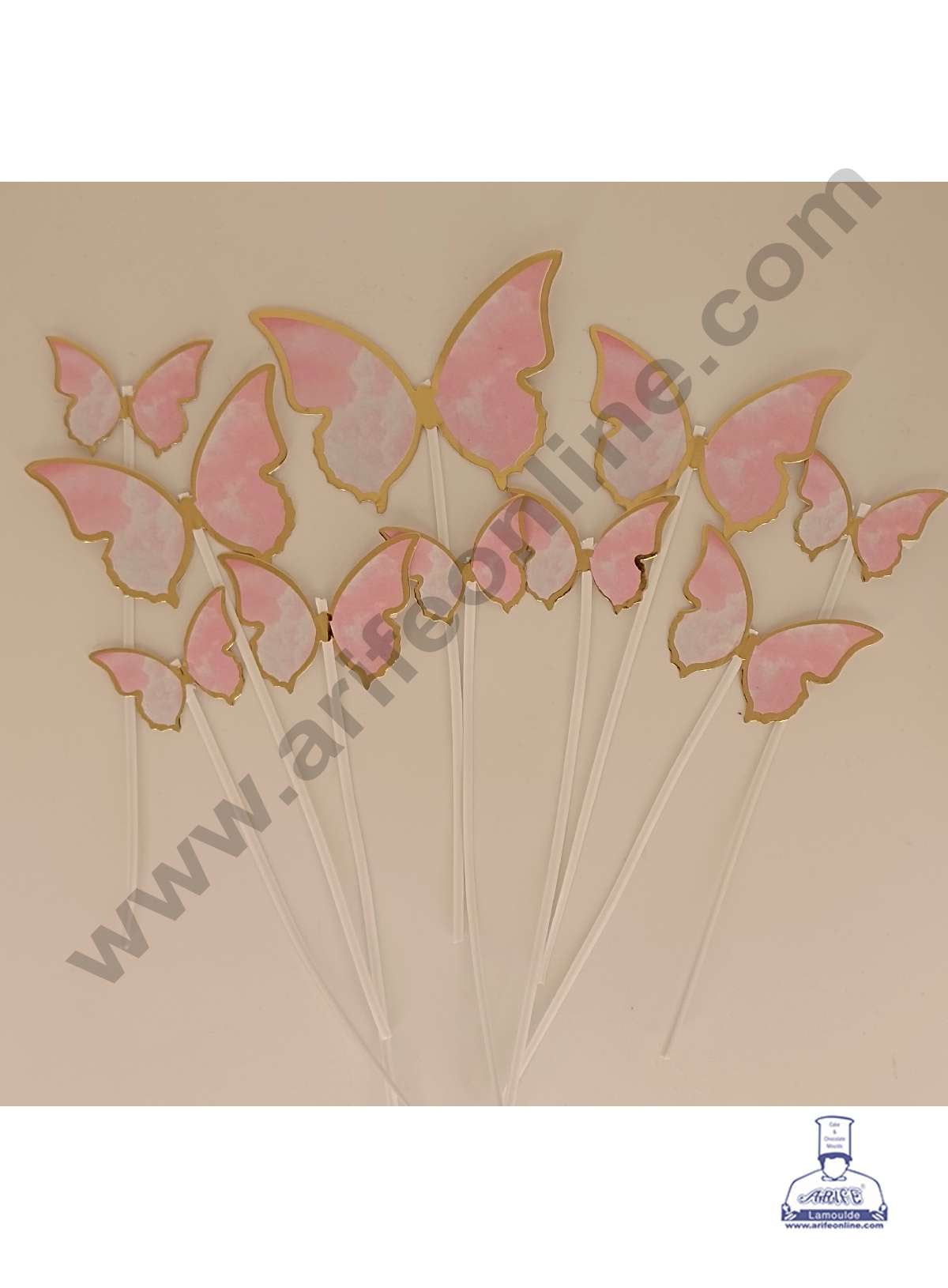 CAKE DECOR™ 10 Pcs Imported Pink White Cloudy Theme Butterfly Paper Topper for Cake & Cupcake Decoration (SBMT-PT-IMP-011)