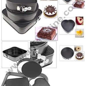 Cake Decor Microwave Oven Bakeware Springform Cake Mould Tin Set of 3 Pcs Mold Heart, Round & Square Shape Microwave Oven Bakeware 24cm 22cm 20cm