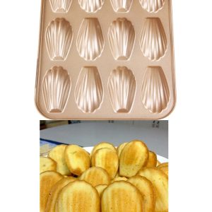 Cake Decor Nonstick Madeleine Baking Pan, 12-Cavity Shell Shaped Pan (Gold)