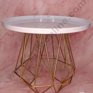 CAKE DECOR™ White Metal Plate With Geometric Style Golden Metal Rod Cake Stand ( SBSCS-002 )