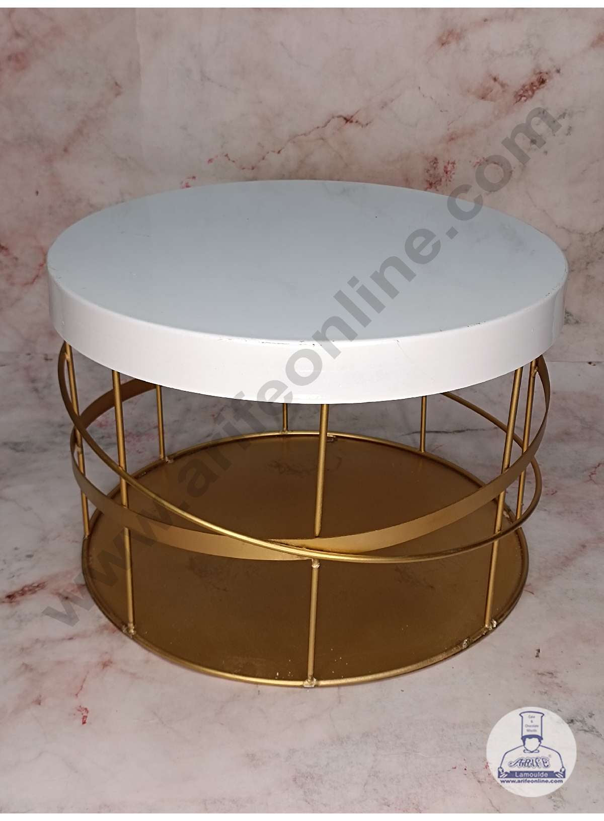 CAKE DECOR™ White Metal Plate With Golden Metal Rod & Base Plate Cake Stand ( SBSCS-003 )
