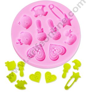 Cake Decor 9 Cavity Silicon Heart Microphone love pin duck Baby head Fondant Marzipan Mould