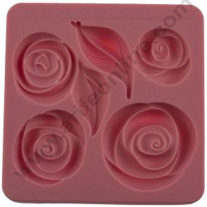 Cake Decor 6 Cavity Silicon 3D Pouf Rose and Leaf Fondant Marzipan Mould