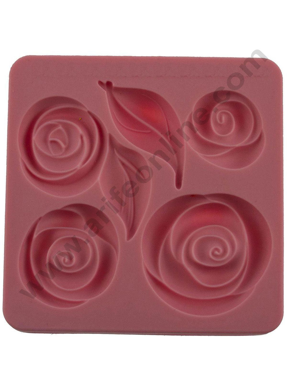 Cake Decor 6 Cavity Silicon 3D Pouf Rose and Leaf Fondant Marzipan Mould