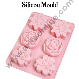 CAKE DECOR™ 6 Cavity  Flower Shape  Silicon Mould  for Soaps and Chocolate Jelly Dessert Moulds