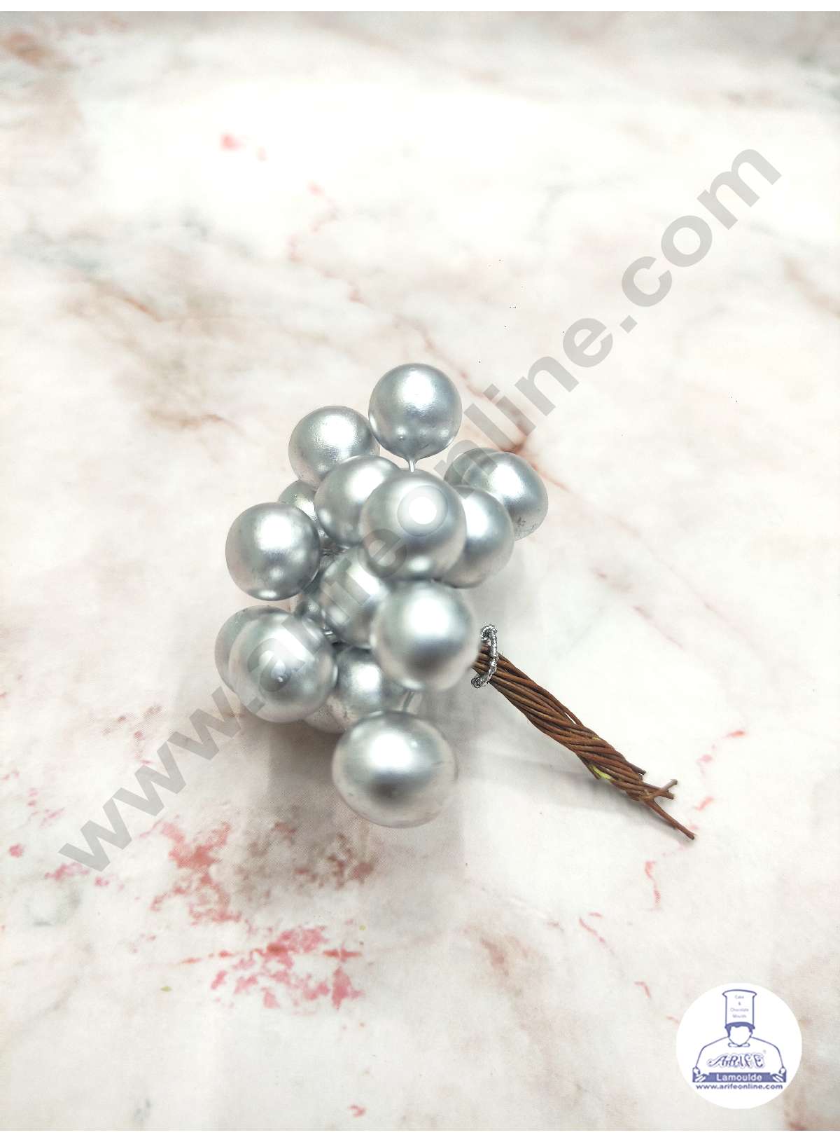 CAKE DECOR™ Silver Pearl Faux Ball Toppers For Cake and Cupcake Decoration - (20pcs Pack)