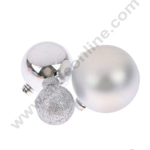 CAKE DECOR™ 3 Piece Silver Faux Ball Toppers For Cake and Cupcake Decoration - (3pcs Pack)
