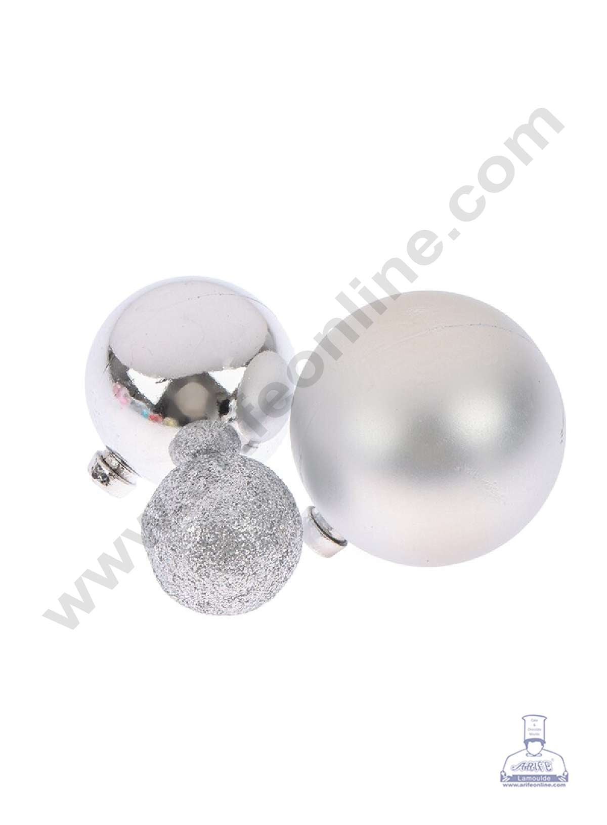 CAKE DECORβ’ 3 Piece Silver Faux Ball Toppers For Cake and Cupcake Decoration - (3pcs Pack)