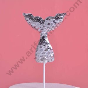 CAKE DECOR™ Silver Sequin Mermaid Tail Cake Topper Cake Decoration (SB-SMT-Silver)