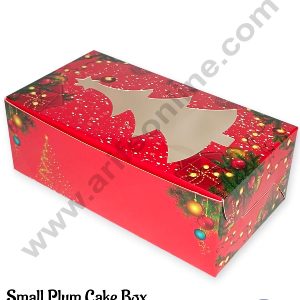 CAKE DECOR™ Christmas Theme 9 Plum Cake Box Tree Cutout Window, Plum Carriers - Small (10 Pcs Pack)
